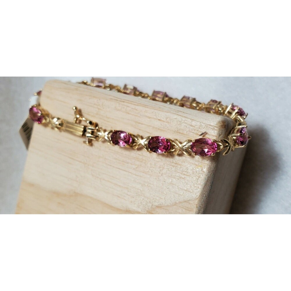 Mystic Pink Topaz bracelet 14kt gold 7x5mm oval 13cts.